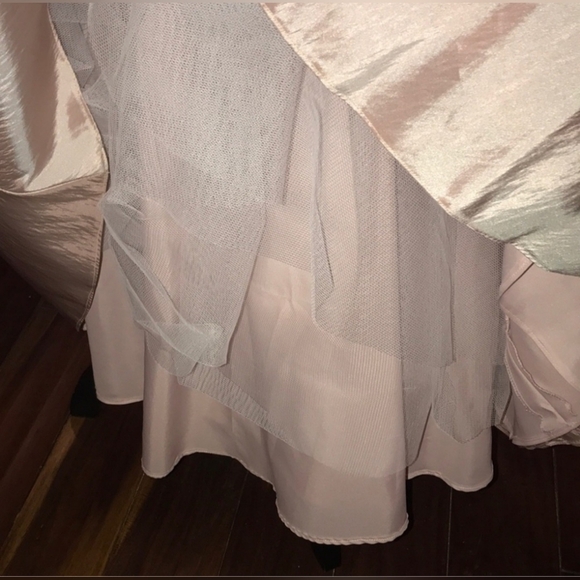 Tiffany Designs Champagne Asymmetrical Ruched Gown - Picture 10 of 13